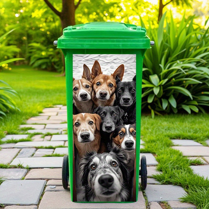 Dog Group Trash Can Stickers PVC Wall Decals Water Resistant
