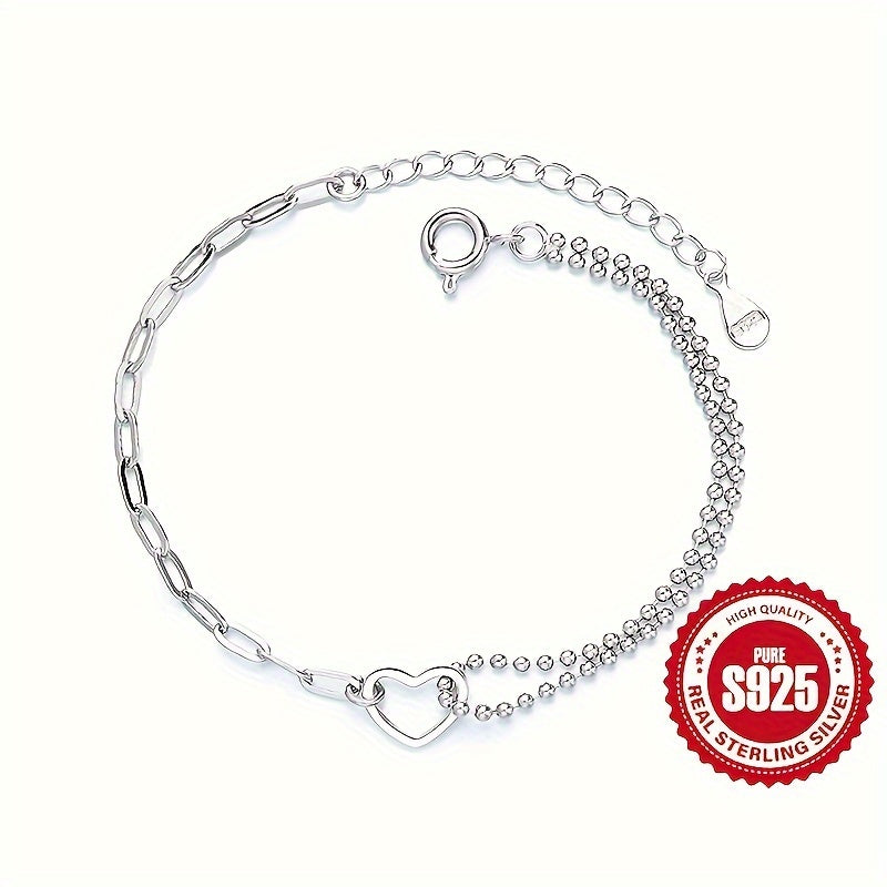 925 Silver Heart Bracelet for Women, Hypoallergenic Jewelry