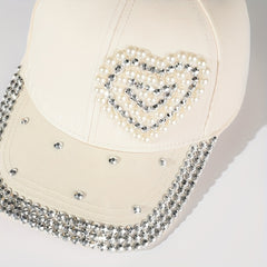 Pearl Rhinestone Baseball Cap Beige Sunshade Dad Hat For Women
