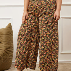 Women's Plus Size Floral Print High Rise Wide Leg Pants