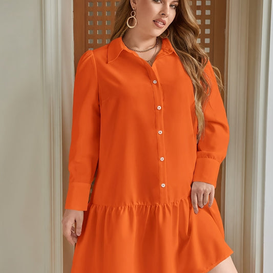  Long Sleeve Button Up Draped Waist Dress