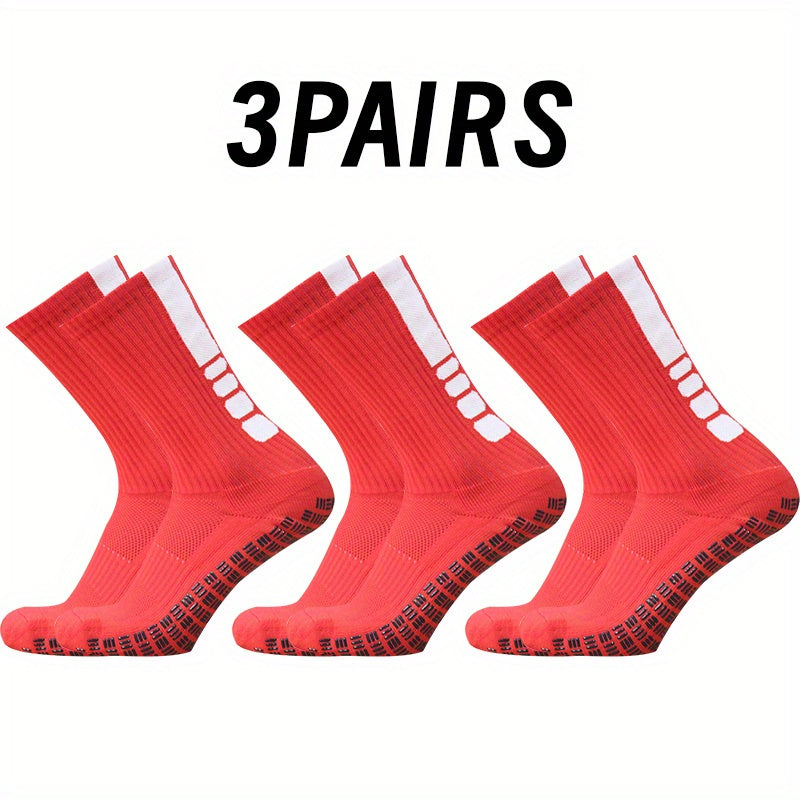 3 Pairs Striped Soccer Socks - Breathable, Sweat Absorbing, Non-slip