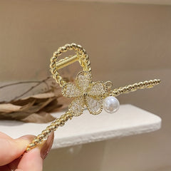 Alloy Hair Claw Clip Beaded Flower Faux Pearl Hair Claw Nonslip Shark Claw