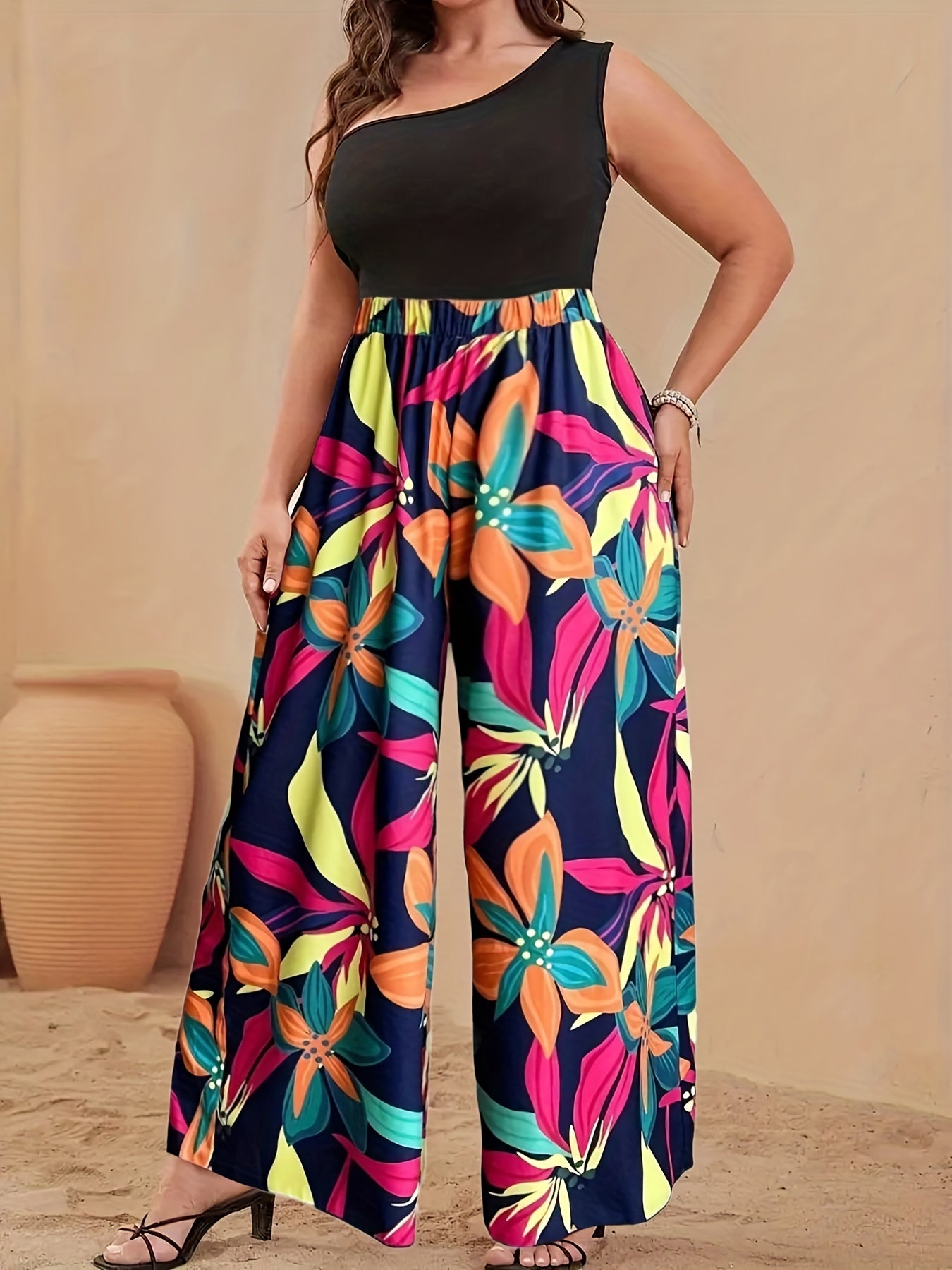 Colorful Floral Wide Leg Pants Plus Size