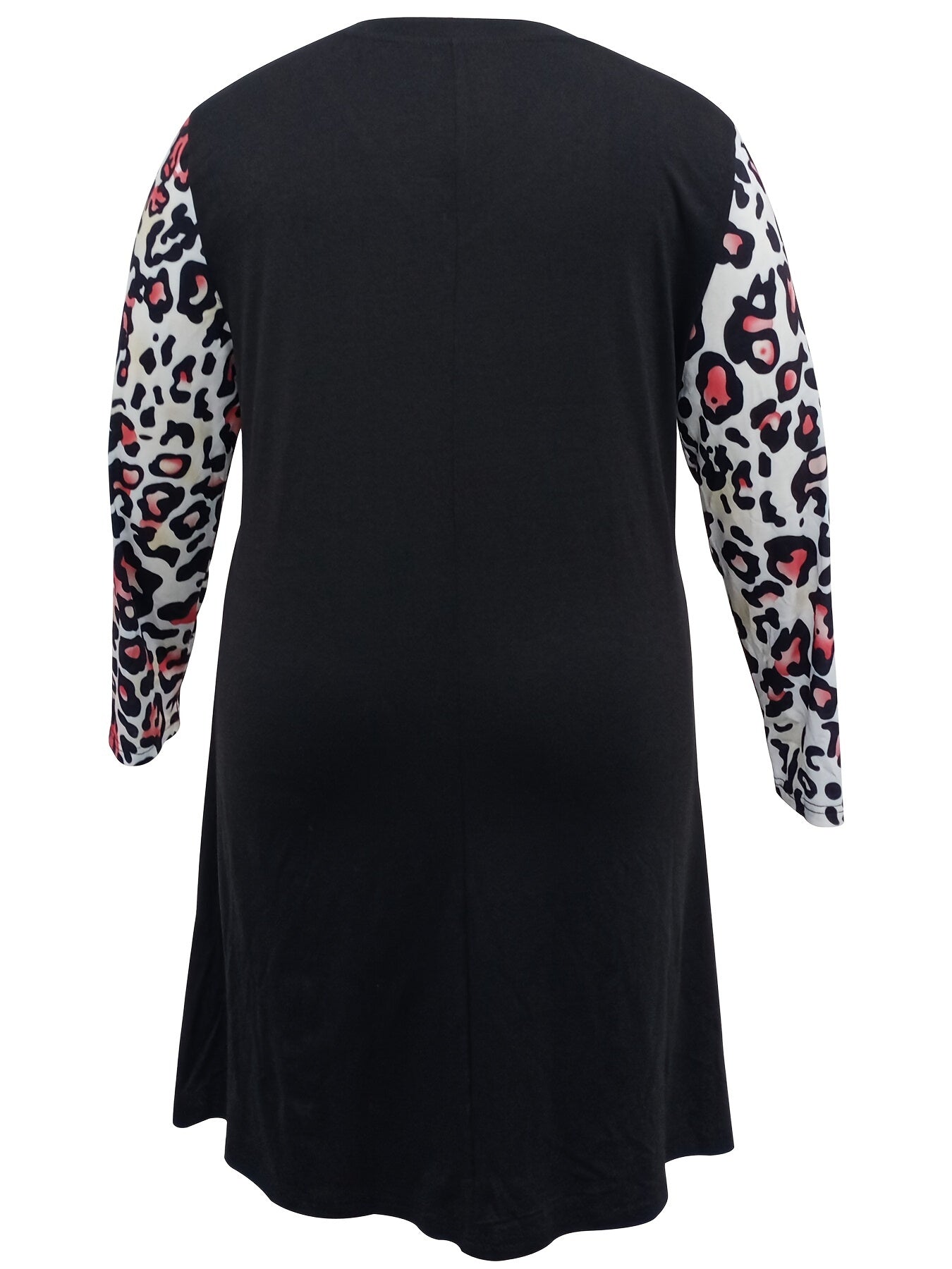  Colorblock Leopard Print V-Neck Ruched Dress