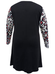  Colorblock Leopard Print V-Neck Ruched Dress