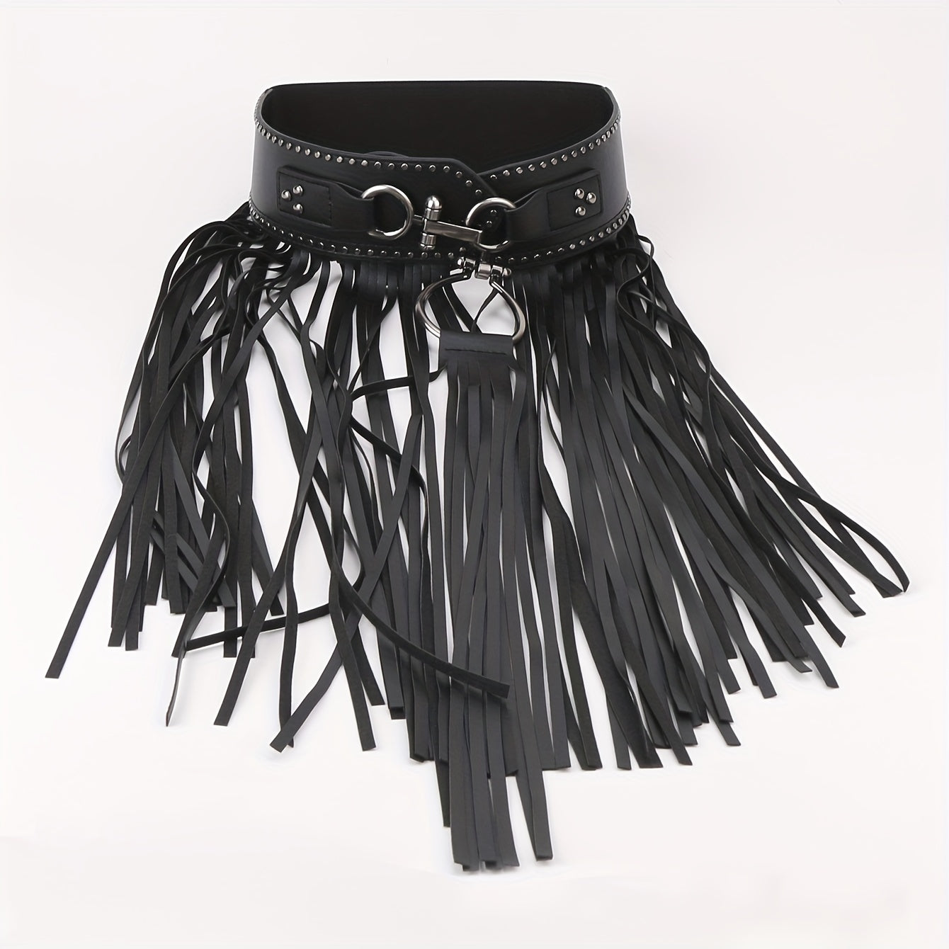  Tassel Skirt Belt Punk Fringe Waistband Rivet Decor Girdle