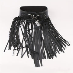  Tassel Skirt Belt Punk Fringe Waistband Rivet Decor Girdle