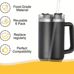 6 Pk Replacement Straws For Travel Tumbler Reusable Straws W/Cleaning Brush