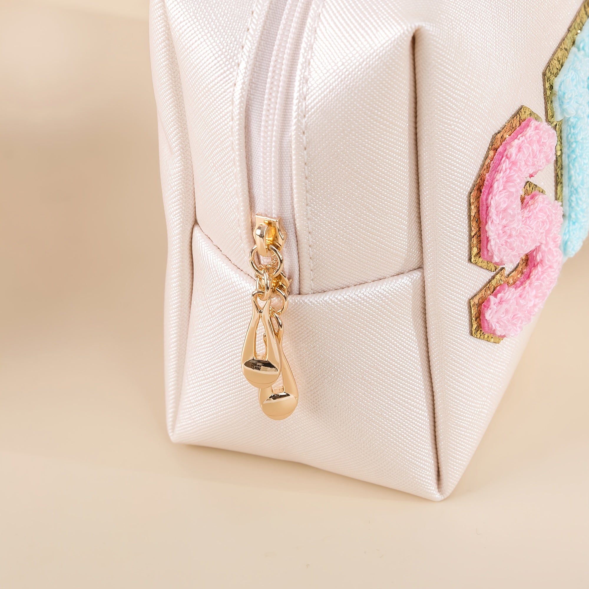 Chenille Letter Patch Comestic Bag Waterproof Portable Travel Makeup Pouch
