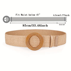 Straw Woven Belt Elastic Vine Belt Boho Waistband Dress Belt Wooden Buckle