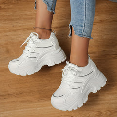 Faux Leather Heighten Chunky Sneakers Shock Absorption Sports Shoes