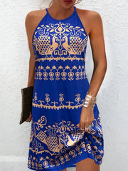 Random Print Halter Neck Dress Summer Casual Women's Clothing