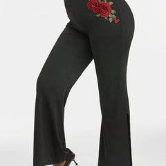 Plus Rose Applique High Waist Straight Leg Pants