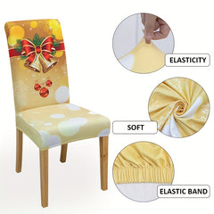6pcs Christmas Yellow Bell Chair Slipcover Protector for Dining Room