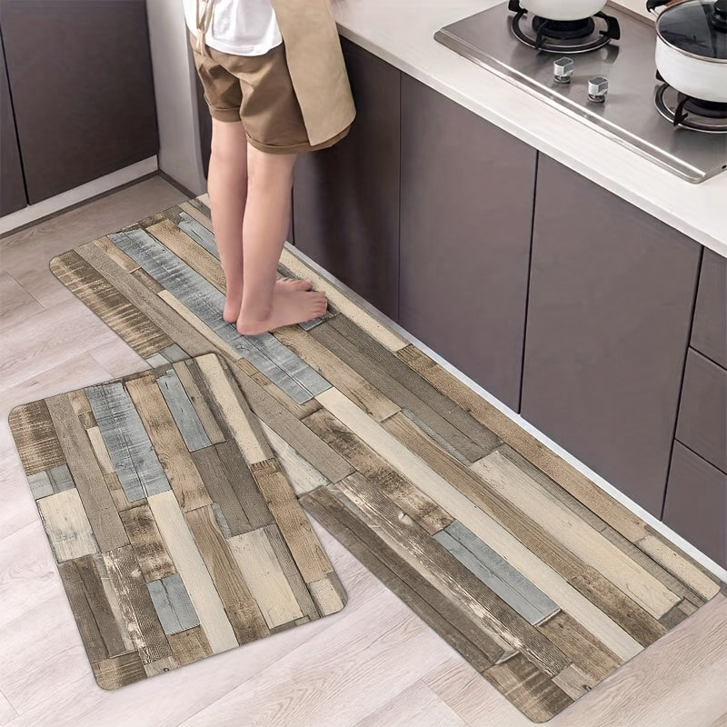 Wood Printed Anti Fatigue Kitchen Rug Waterproof Non Slip