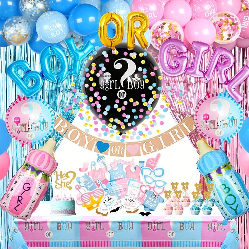 79pcs Gender Reveal Decoration Set with Foil Balloons & Print Balloons