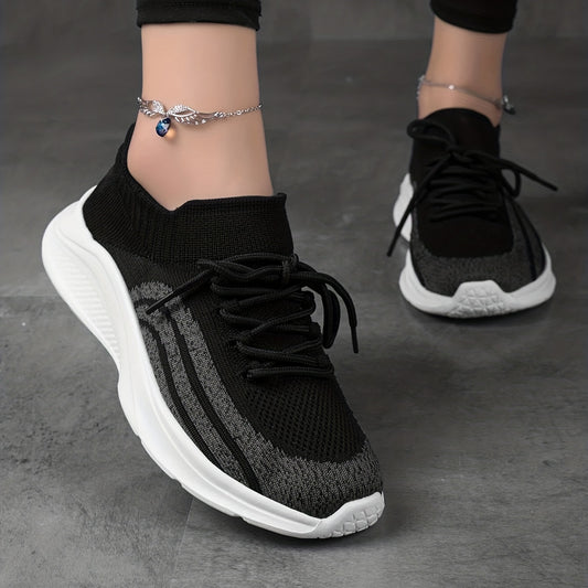 Women's Knitted Running Shoes Breathable Low Top Non Slip Casual Sneakers