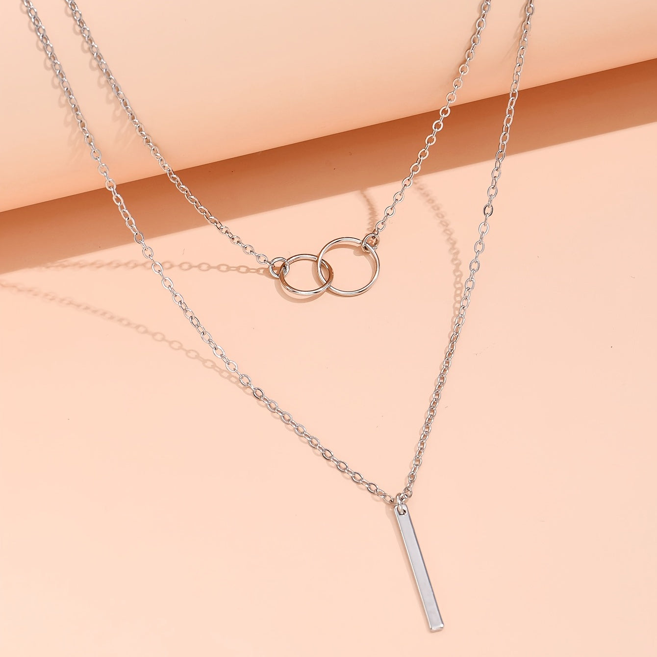 Rectangular Geometry Pendant Double Layer Necklace