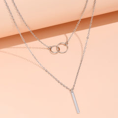 Rectangular Geometry Pendant Double Layer Necklace