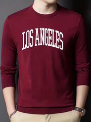 LA Crew Neck Knitted Sweater Men's Casual Warm Pullover Fall Winter