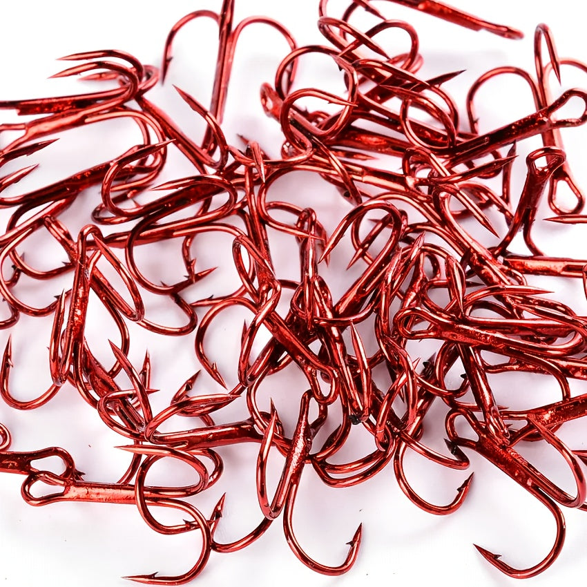 10pcs High Carbon Steel Treble Hooks Red Three claw Hooks Barbed Fishing Hooks
