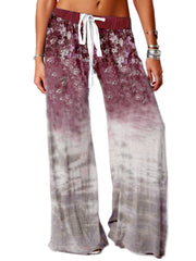 Women's Plus Floral & Ombre Print Drawstring Wide Leg Pants