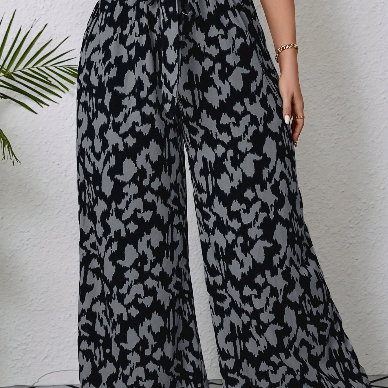  Leopard Print Wide Leg Trousers with Belt