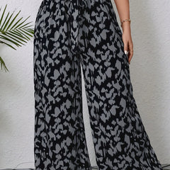  Leopard Print Wide Leg Trousers with Belt