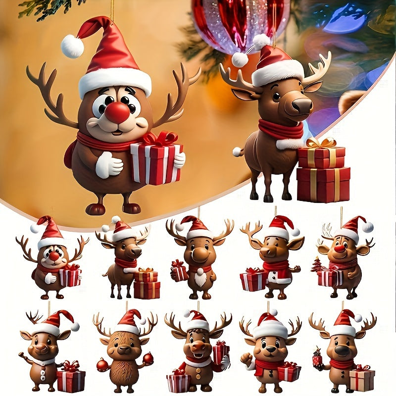 10 Pack Acrylic Reindeer Christmas Ornaments Festive Holiday Decor