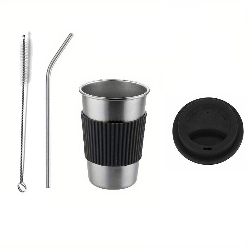 Stainless Steel Cup with Lid & Straw, Creative Drinkware for Home & Office