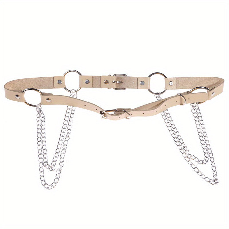 Layered Chain Tassel Punk Belt Gothic Solid PU Leather Chain Belt