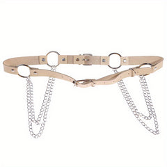 Layered Chain Tassel Punk Belt Gothic Solid PU Leather Chain Belt