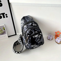 Colorful Graffiti Print Sling Mini Bag Ghost Skull Pattern for Halloween