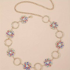 Boho Hollow Out Waist Chain Faux Pearl Rhinestone Decor Belt