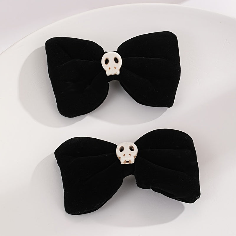 Velvet Skull Bow Hair Clip Cyberpunk Hair Pin Barrette Accessories