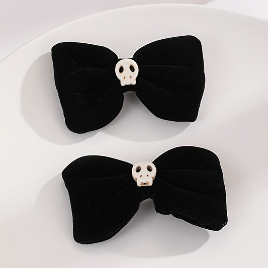 Velvet Skull Bow Hair Clip Cyberpunk Hair Pin Barrette Accessories