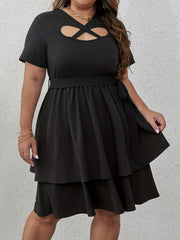  Sexy Dress Women's Plus Cross Front Cut Out Layered Dress