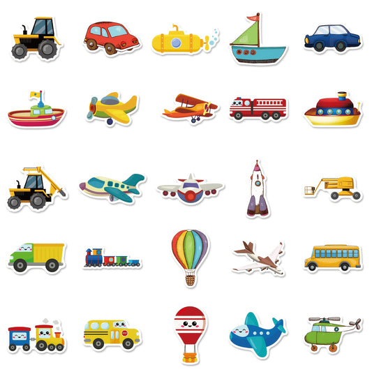 100pcs Cartoon Vehicle Stickers Transportation Decals Waterproof Decorations