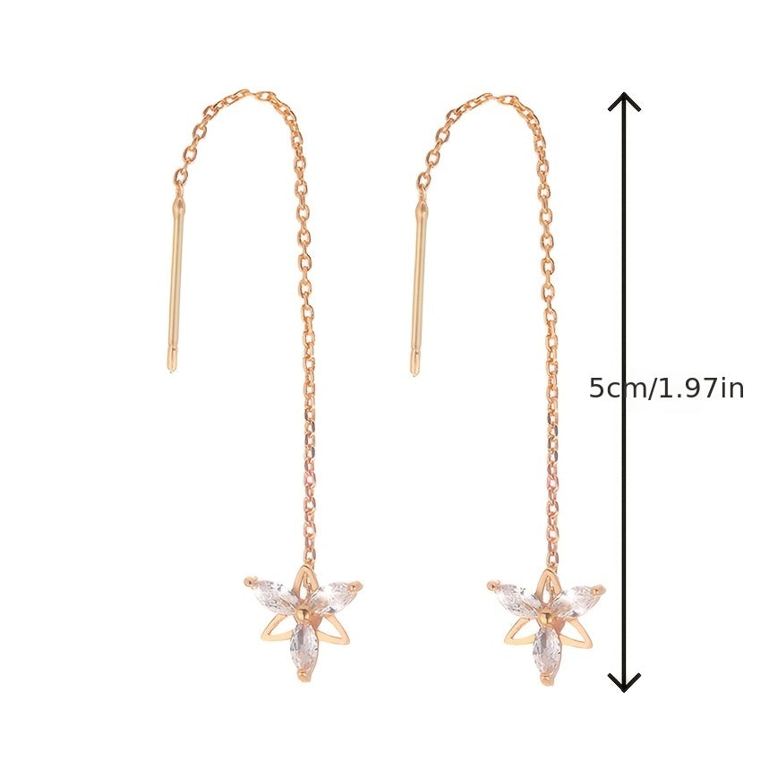 Flower Shape Zircon Threader Earrings Long Chain Body Piercing Jewelry
