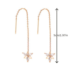 Flower Shape Zircon Threader Earrings Long Chain Body Piercing Jewelry