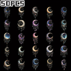 50pcs Crescent Moon Stickers Mixed Colors Durable Self Adhesive