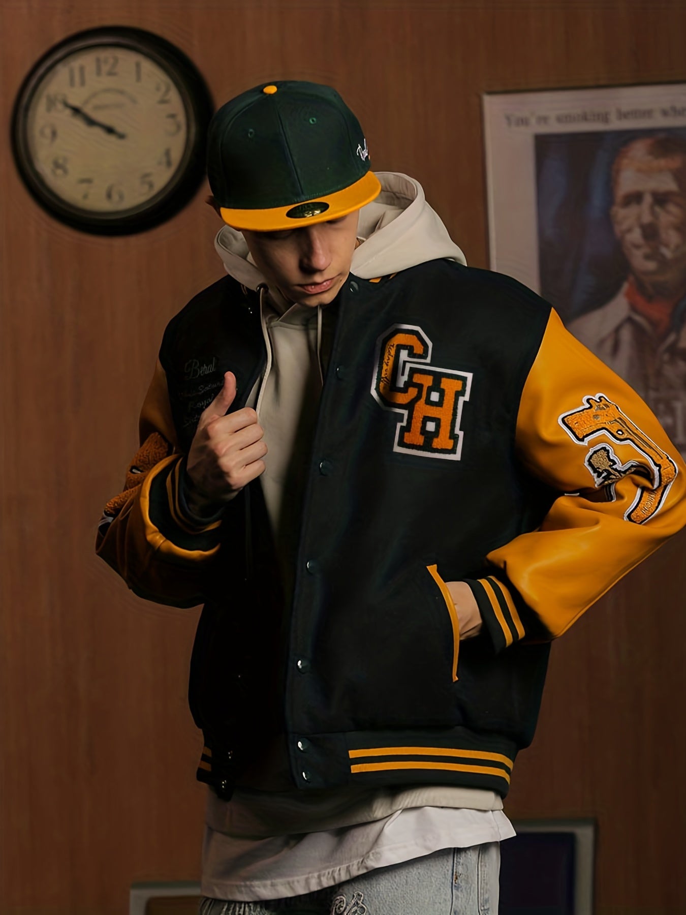 Embroidery Varsity Pu Jacket Men's Casual Faux Leather Jacket