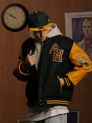 Embroidery Varsity Pu Jacket Men's Casual Faux Leather Jacket