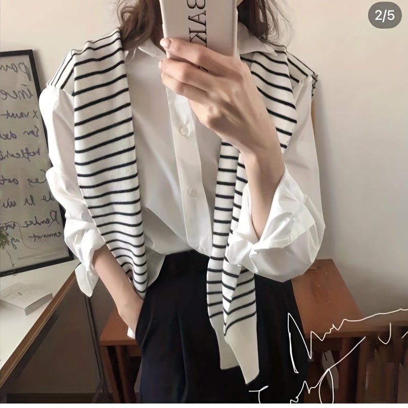 Striped Knitted Long Sleeves Shawl Warm Wrap Elastic Windproof Cardigan