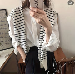 Striped Knitted Long Sleeves Shawl Warm Wrap Elastic Windproof Cardigan