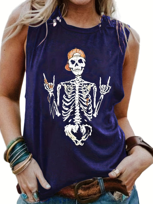  Halloween Tank Top Women's Plus Funny Skull Print Round Neck