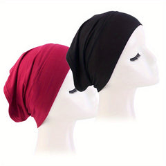 2pcs Soft Elastic Inner Cap Lightweight Head Wrap Soft Underscarf Beanie Cap