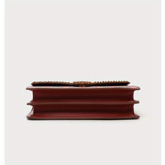 Rose Red Handcrafted Women's Bag with Golden Chain Strap & Rivet Details