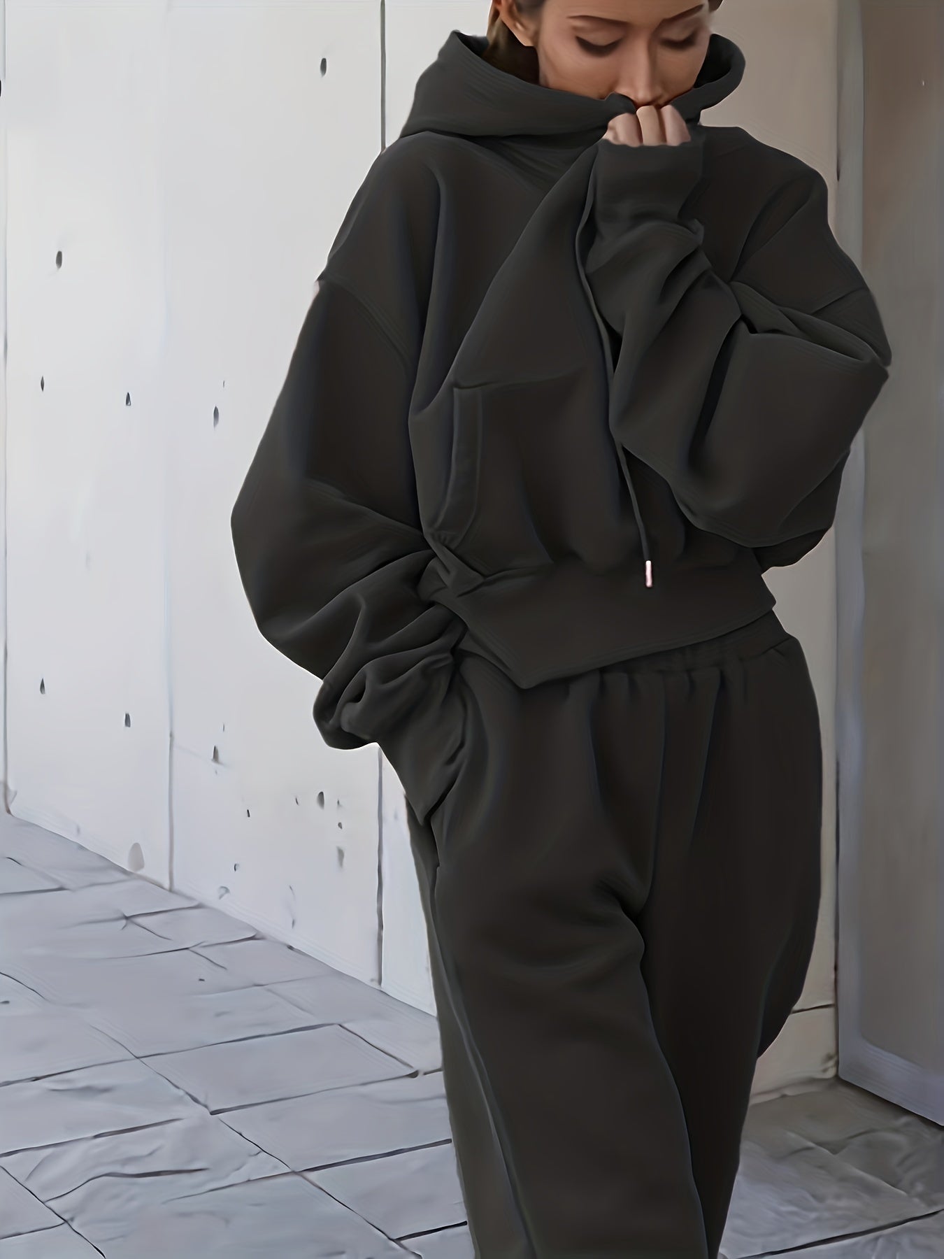 2pcs Oversized Hooded Sweatshirts & Sweatpants Set Women's Clothing